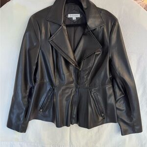 Via Spiga Faux Leather Peplum Moto Jacket black Sz L